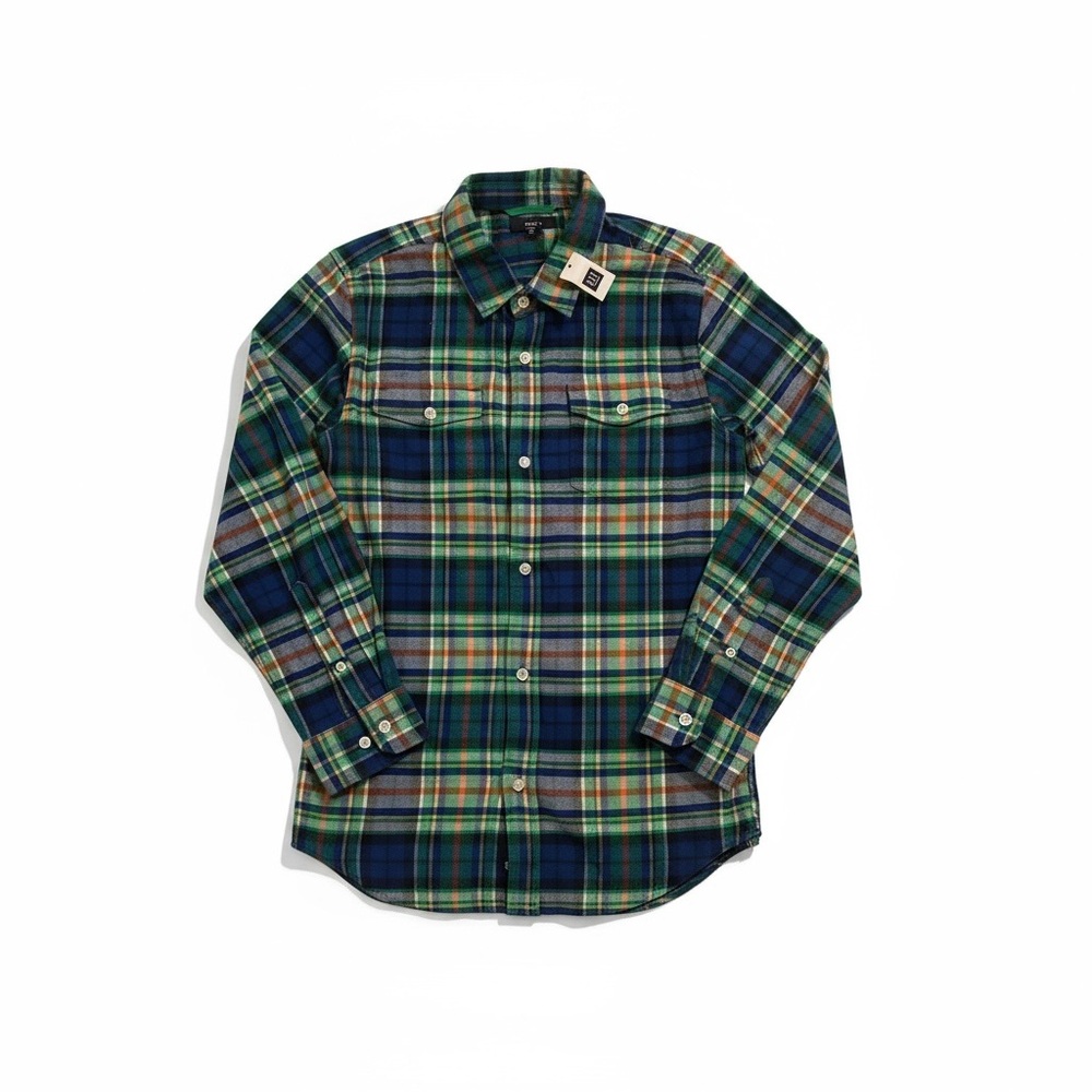 GAP Flannel Plaid Shirt Long-sleeve Tartan Winter Top Green Blue NEW XL